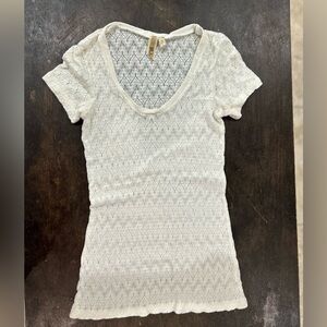 BKE Cream Lace Short Sleeve Top